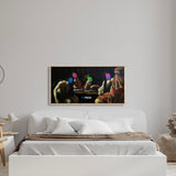 Blvckjep, Meta dietro le quinte, Gesso e spray su tela recuperata, 60x120 cm