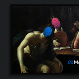 Blvckjep, Meta dietro le quinte, Gesso e spray su tela recuperata, 60x120 cm