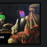 Blvckjep, Meta dietro le quinte, Gesso e spray su tela recuperata, 60x120 cm