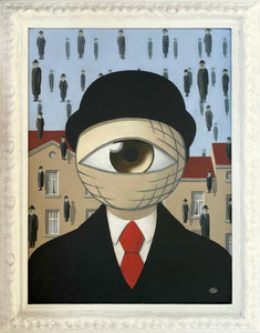 Ksenia Yarosh, Golconda - Magritte, Acrilico su tela, 24x18 cm (28,5x22,5 cm con cornice)