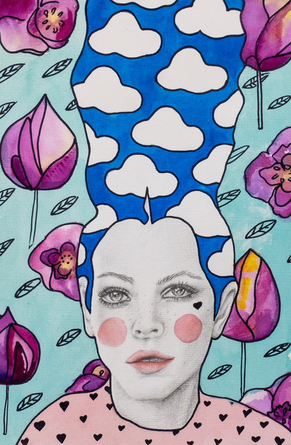 Giulia Caruso, Poppy Pink, colori ad acqua e marker su carta,  29,7x 42 cm