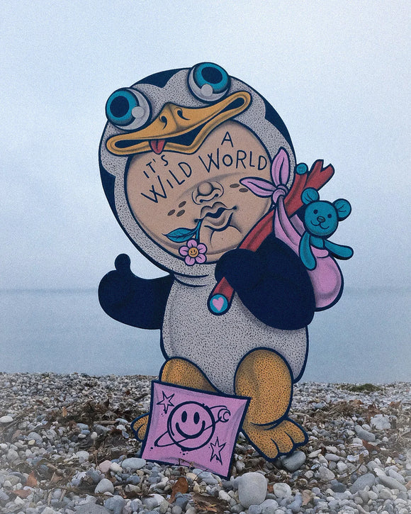 It’s a wild world, acrilico su sagoma di legno, 80x60 cm