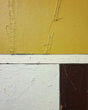 Andrea Balzano, Astratto giallo, bianco e marrone, Acrilico, legno e materiali di riciclo, 78x96x6 cm