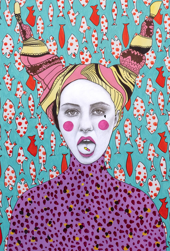 Giulia Caruso, Ornella, colori ad acqua e marker su carta,  100x 80 cm