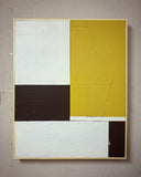 Andrea Balzano, Astratto giallo, bianco e marrone, Acrilico, legno e materiali di riciclo, 78x96x6 cm