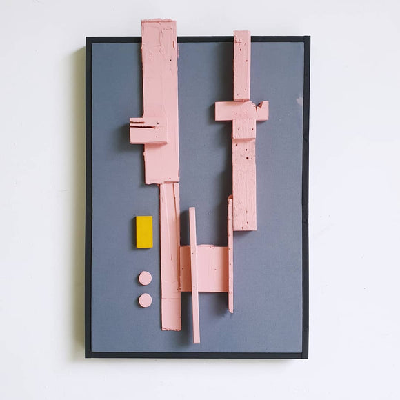Andrea Balzano, Astratto, Acrilico, stoffa e legno riciclato su tela, 43x64 cm