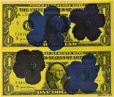 Emi, Andy Blu Flowers Fluo, Acrilico e stampa su Dollaro USA - 1$+1$, 15,6x13,2 cm