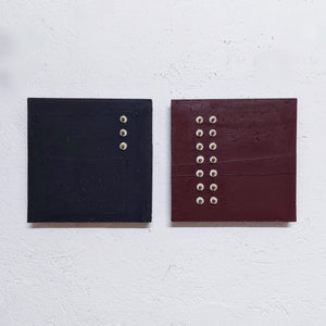 Andrea Balzano, Dittico Blu e rosso, Acrilico e legno riciclato su tela, 36x36 cm CAD