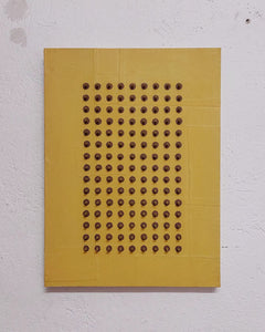 Andrea Balzano, Astratto Giallo, Acrilico e legno riciclato su tela, 60x82 cm