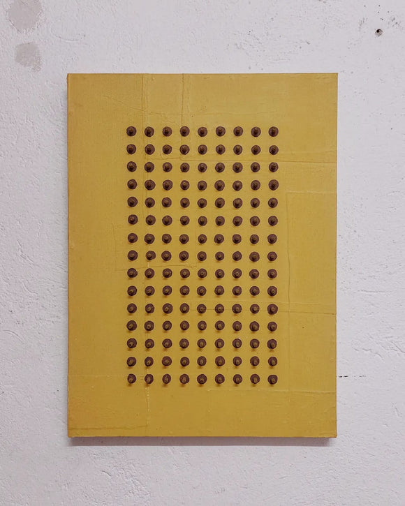 Andrea Balzano, Astratto Giallo, Acrilico e legno riciclato su tela, 60x82 cm