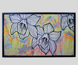 NOBA, Narcissus flowers, acrilico e smalto su metallo riciclato, 45,5x76,5 cm