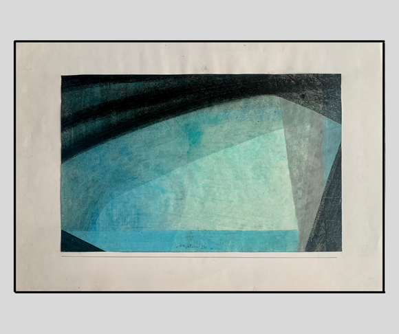 Milo Cattaneo, Astratto Azzurro, pastelli su carta, 48x32,5 cm