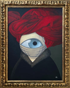 Ksenia Yarosh, Uomo con turbante rosso - Jan Van Eyck, Acrilico su tela, 24x18 cm (28,5x22,5 cm con cornice)