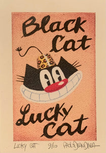 Le Moschine, Black Cat Lucky Cat, Grafica fine Art, 15x21 cm