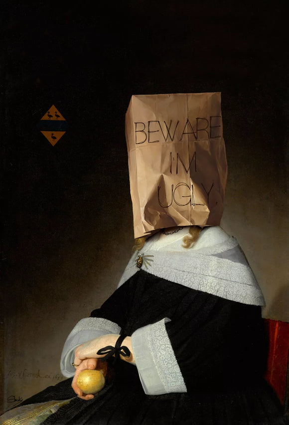 SLASKY, Beauty is inside (beware im Ugly), Giclèe su tela, 110x74 cm