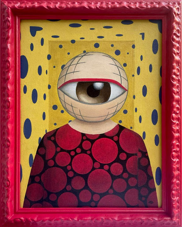 Ksenia Yarosh, Eyes on art-Yayoi Kusama, Acrilico su tela con cornice, 24x18 cm (28,5x22,5 cm con cornice)