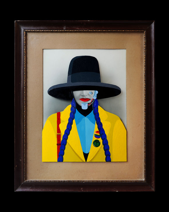 Marco Sodano, Lady B, Colori acrilici su vetro e fotografia vintage, 53x63 cm (con cornice)