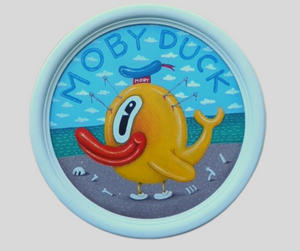 Le Moschine, Moby Duck, pittura acrilica e tecnica mista su cartone telato, 30x30 cm (con cornice)