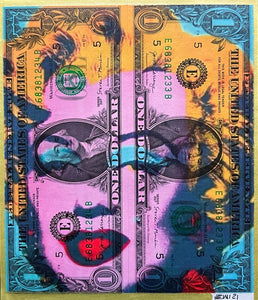 Emi, Marilyn in G (Gold Ed), Acrilico e stampa su Dollaro USA - 1$+1$, 15,6x13,2 cm