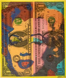 Emi, Marilyn vs Marilyn FLUO, Acrilico e stampa su Dollaro USA - 1$+1$, 15,6x13,2 cm