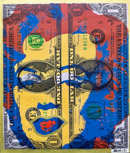 Emi, Marilyn in B (Gold Ed), Acrilico e stampa su Dollaro USA - 1$+1$, 15,6x13,2 cm