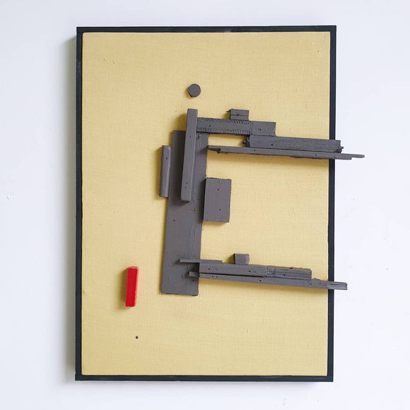 Andrea Balzano, Astratto, Acrilico, stoffa e legno riciclato su tela, 70x56 cm