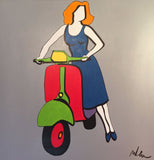 Marco Lodola, Pin Up con Vespa, Acrilico su tela, 100x100 cm