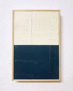 Andrea Balzano, Astratto bianco e blu , Acrilico, legno e materiali di riciclo, 31x46 cm