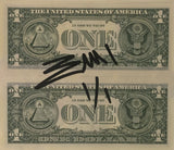 Emi, Barre e nota, Acrilico e stampa su Dollaro USA - 1$+1$, 15,6x13,2 cm