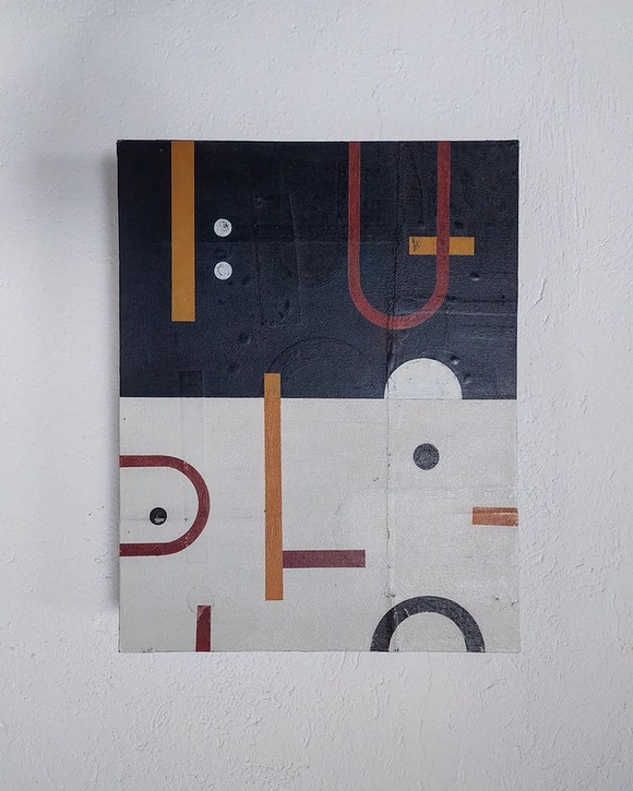 Andrea Balzano, Composizione geometrica morbida, Acrilico, tessuto e cemento, 51x66 cm (Totali)