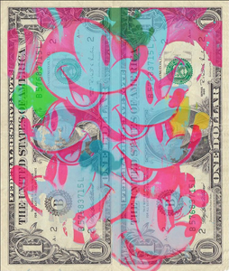 Emi, Topo Topo Topo, Acrilico e stampa su Dollaro USA - 1$, 15,6x13,2 cm