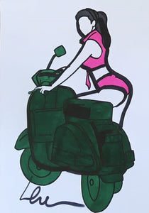 Marco Lodola, Pin Up con Vespa, disegno, 30x42 cm