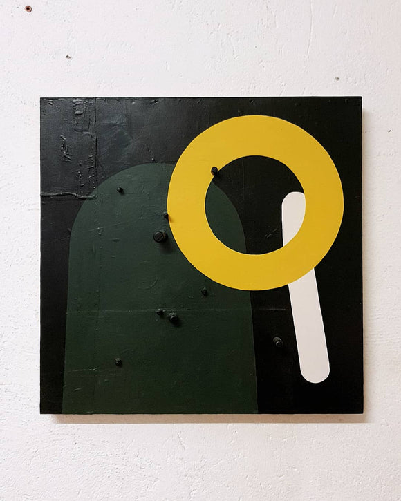 Andrea Balzano, Green Light , Acrilico, legno e materiali di riciclo, 60x61 cm